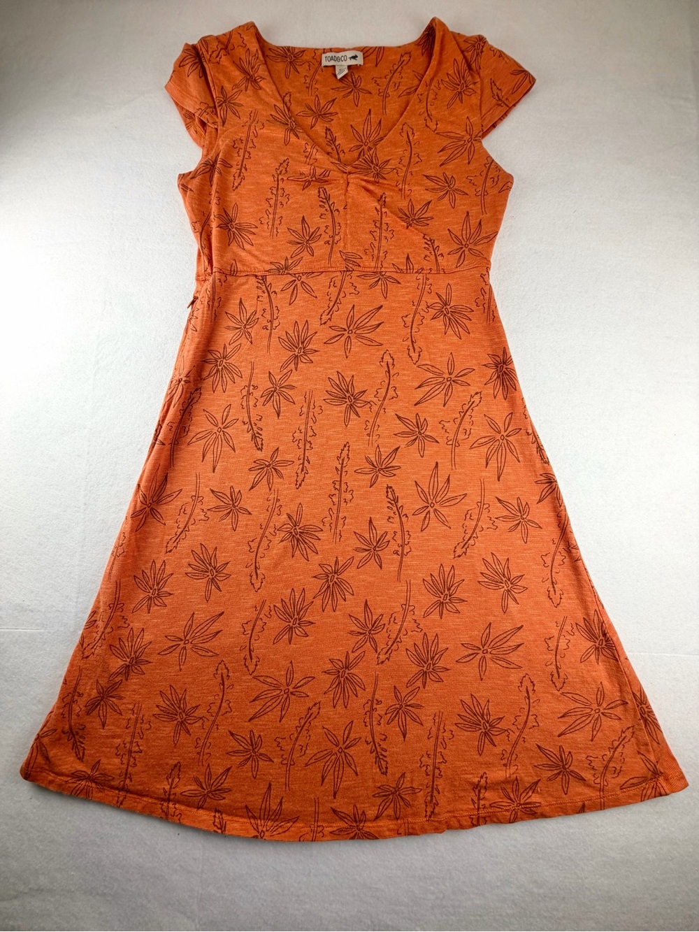 Toad&Co Orange Floral Tencel Organic Cotton Midi Dress XS